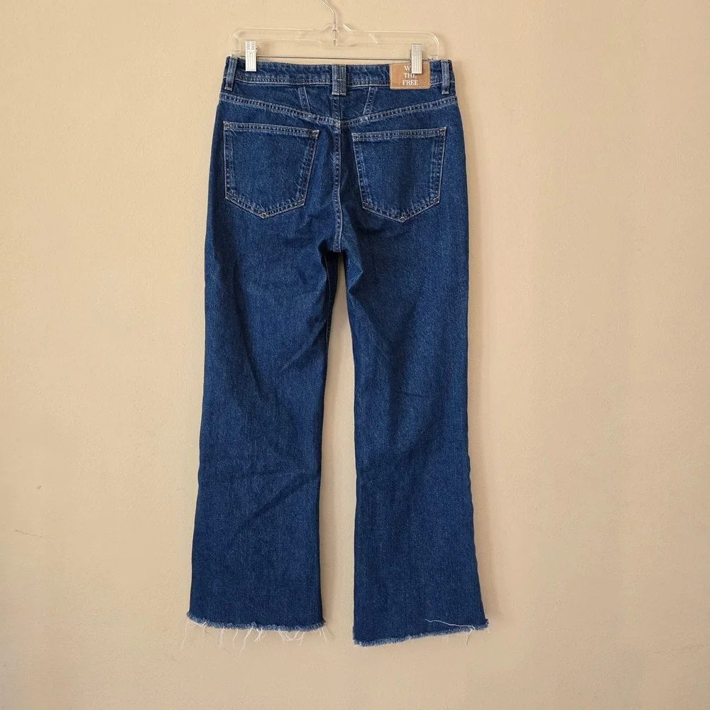 We‎ The Free Free People Ava High Rise Boot Cut Raw Hem Jeans Dark Wash 27